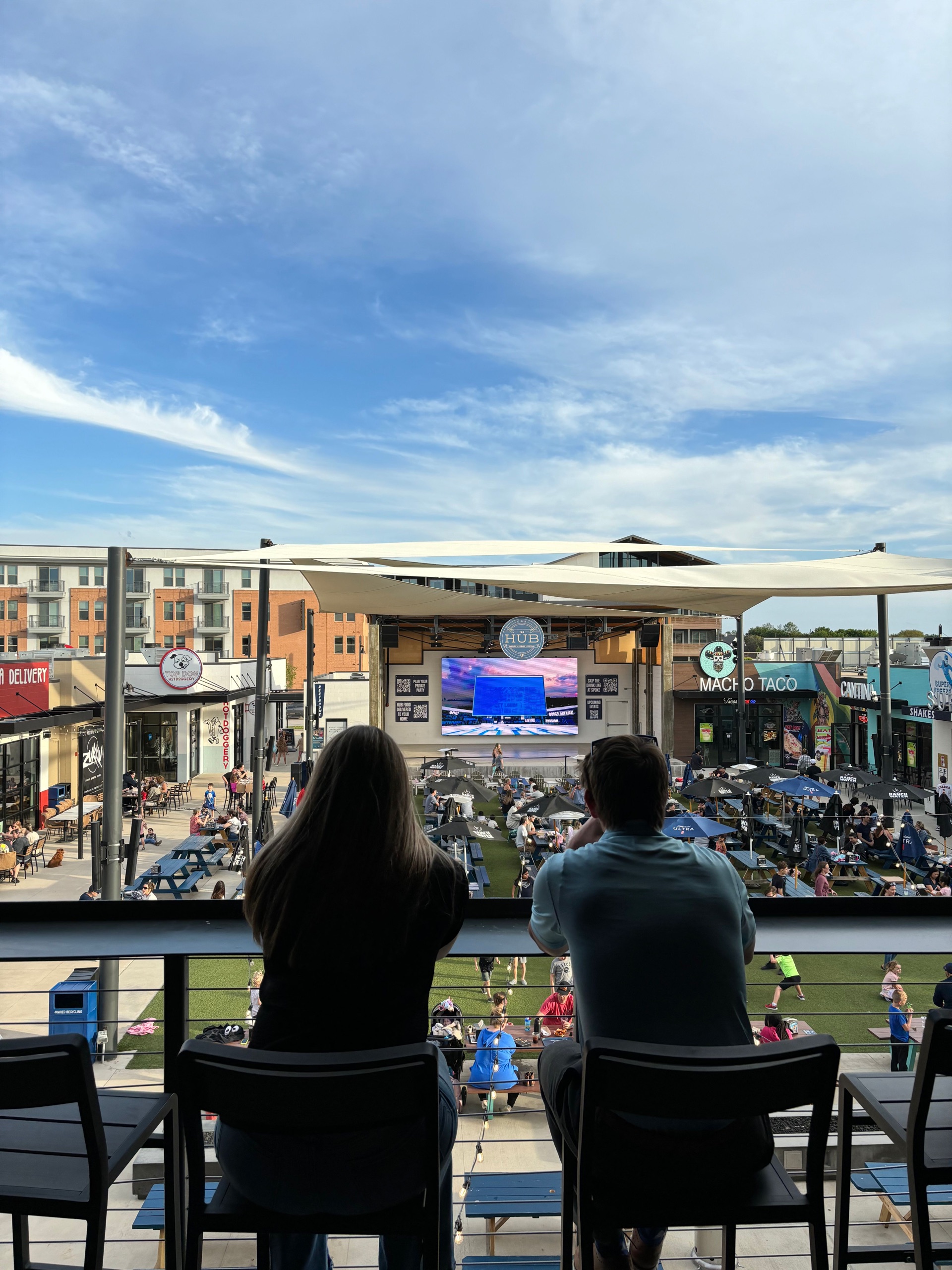 Aerial view of The HUB's full 3-acre entertainment district
